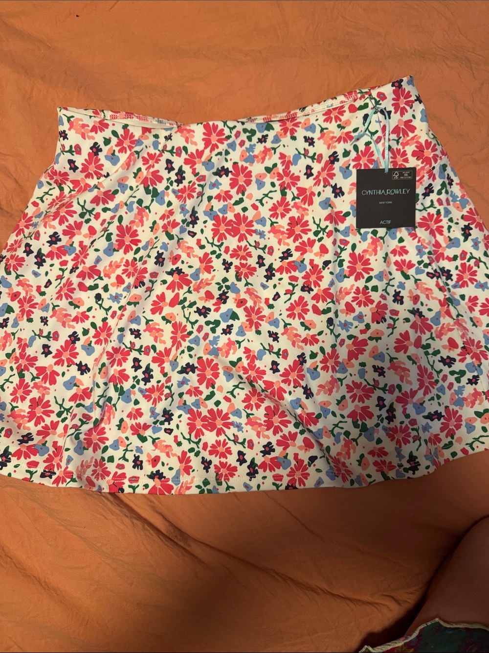 Cynthia Rowley Floral Circle Skirt in White with Pink & Blue Accents